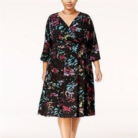 Melissa McCarthy Seven7 $139 Black Confetti Print Surplice Dress Sz 0X N… - Picture 1 of 1